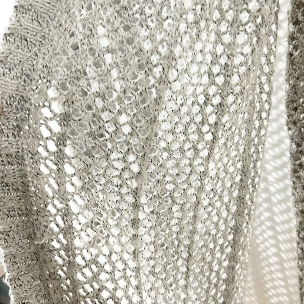 Aerie Light Gray Open-Knit Long Sleeve Cotton Blend Cardigan Sweater with a Hood